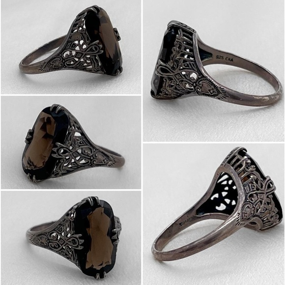 Vintage sterling silver art nouveau smokey quartz ring - Picture 6 of 7